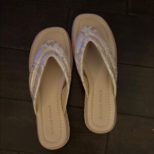 Donald J. Pliner Silver Sequin Slip-On Thong Sandals